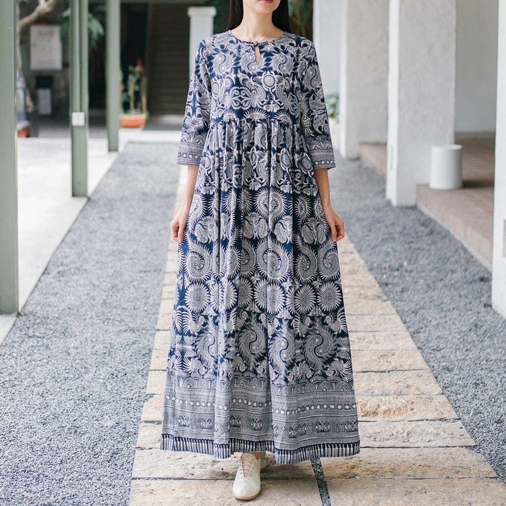 Robe en coton et lin à motifs de légendes chinoises