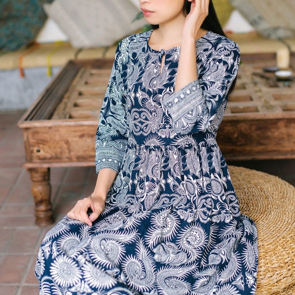 Robe en coton et lin à motifs de légendes chinoises