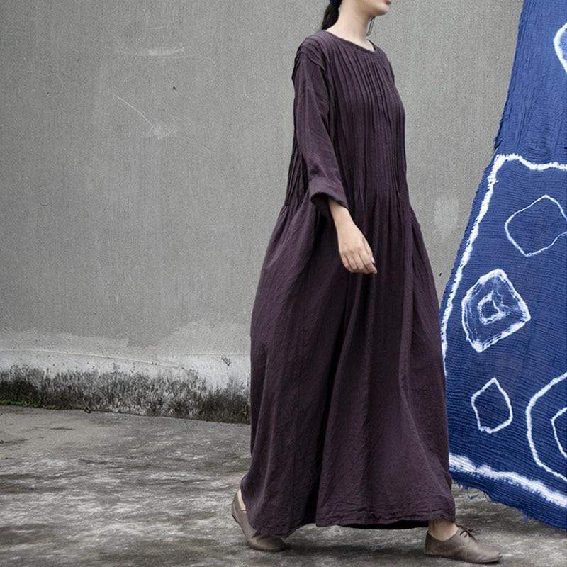 Robe longue plissée en coton et lin | Lotus