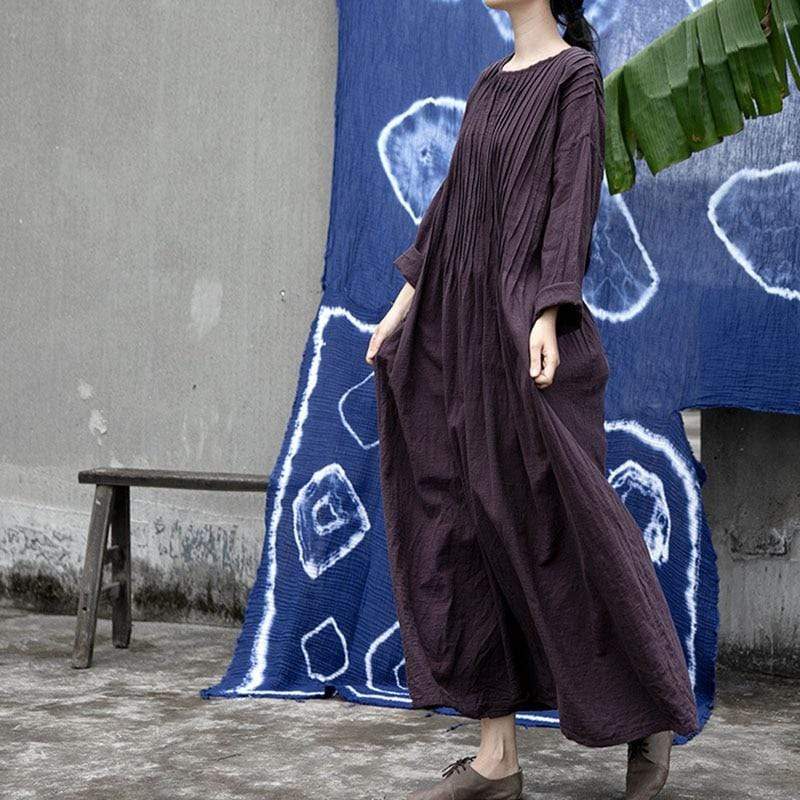 Robe longue plissée en coton et lin | Lotus