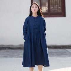 Robe mi-longue en denim à manches longues | Zen