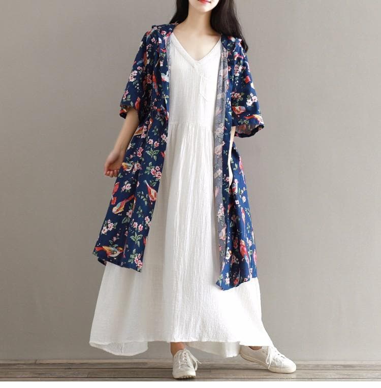 Robe longue empire en coton et lin