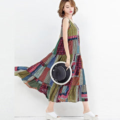 Loose Patchwork Print Sleeveless Hippie Dress