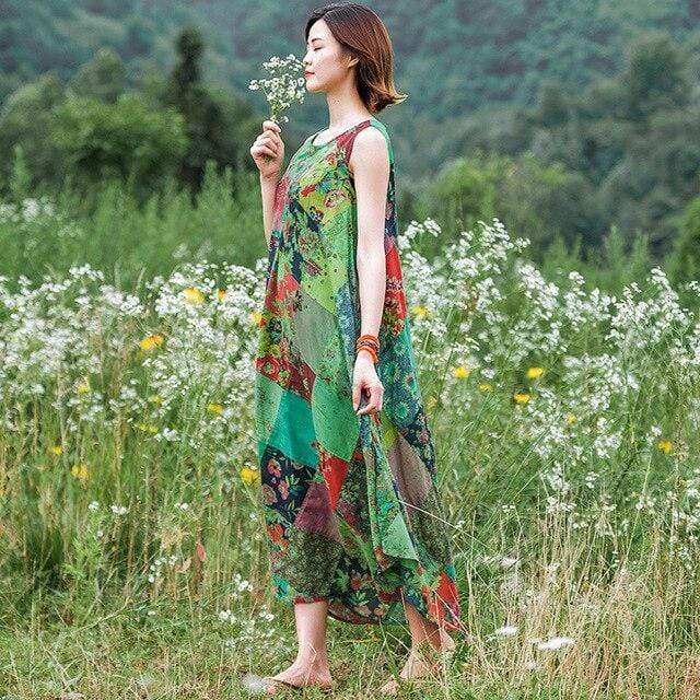 Robe débardeur à patchwork floral aléatoire