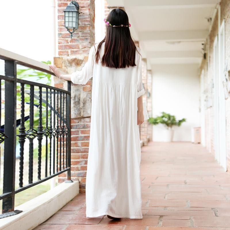 Robe longue blanche en coton et lin Hippie at Heart | Zen