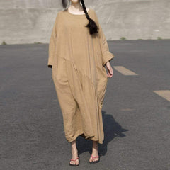 Robe longue oversize en lin à manches longues | Lotus