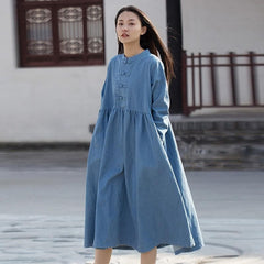 Robe mi-longue en denim à manches longues | Zen