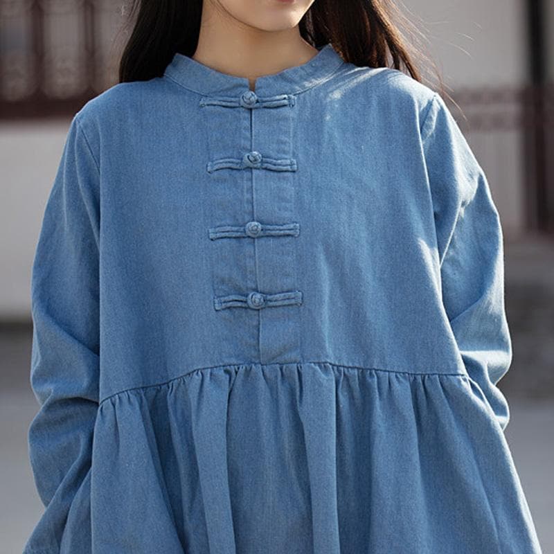 Robe mi-longue en denim à manches longues | Zen