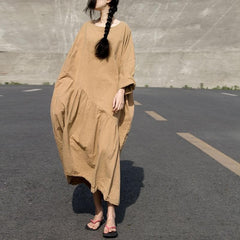 Robe longue oversize en lin à manches longues | Lotus