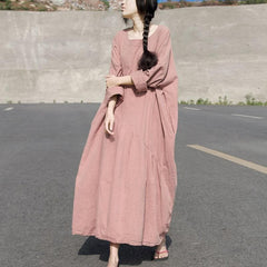 Robe longue oversize en lin à manches longues | Lotus