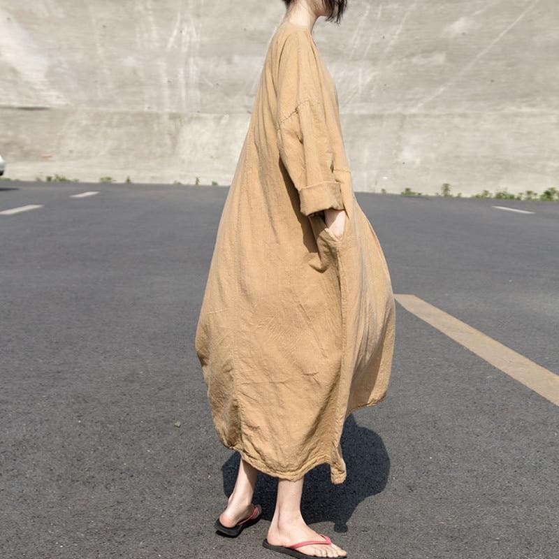 Robe longue oversize en lin à manches longues | Lotus