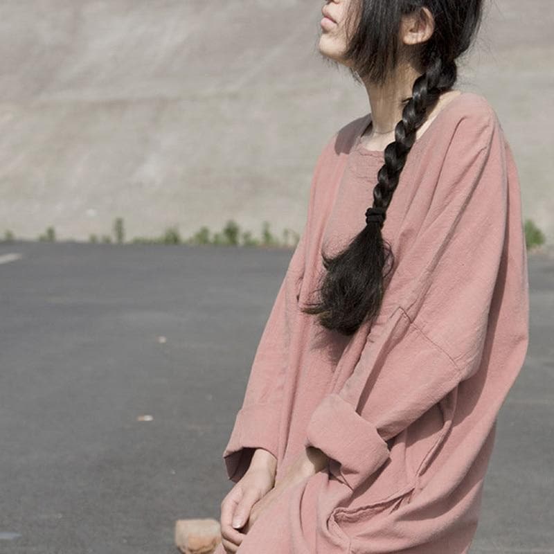 Robe longue oversize en lin à manches longues | Lotus