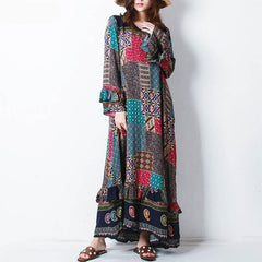 Robe hippie à manches longues et patchwork floral