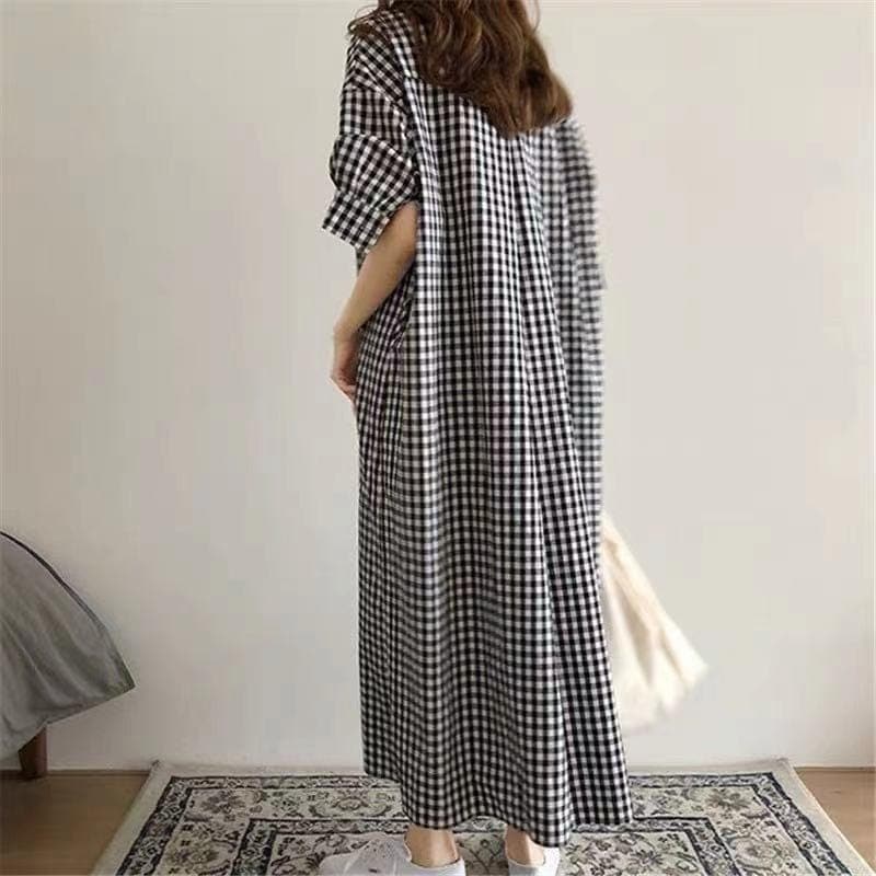 Robe chemise ample à carreaux surdimensionnée