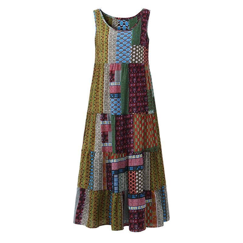 Loose Patchwork Print Sleeveless Hippie Dress