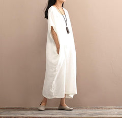 Loose Pure Colors Cotton Linen Maxi Dress  | Zen