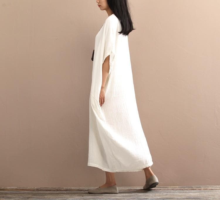 Loose Pure Colors Cotton Linen Maxi Dress  | Zen