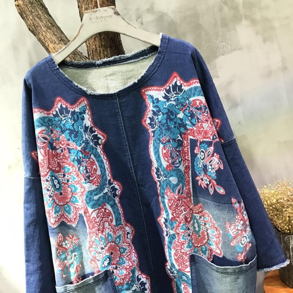 Robe en jean patchwork flash avec grandes poches