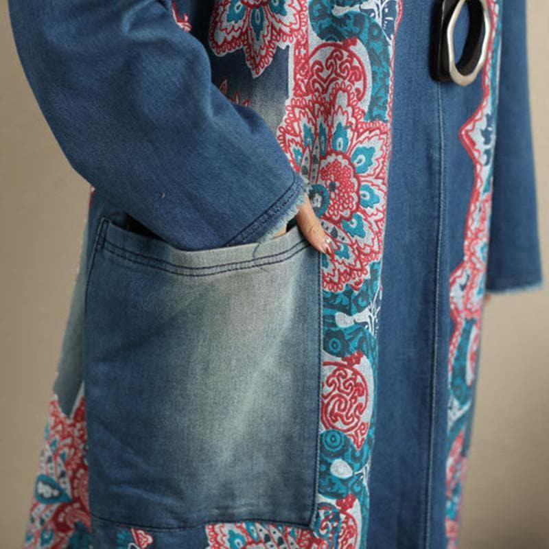 Robe en jean patchwork flash avec grandes poches