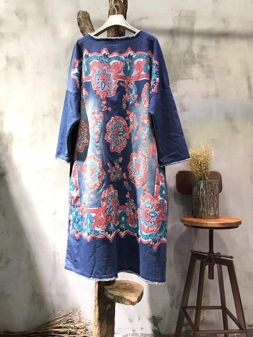 Robe en jean patchwork flash avec grandes poches