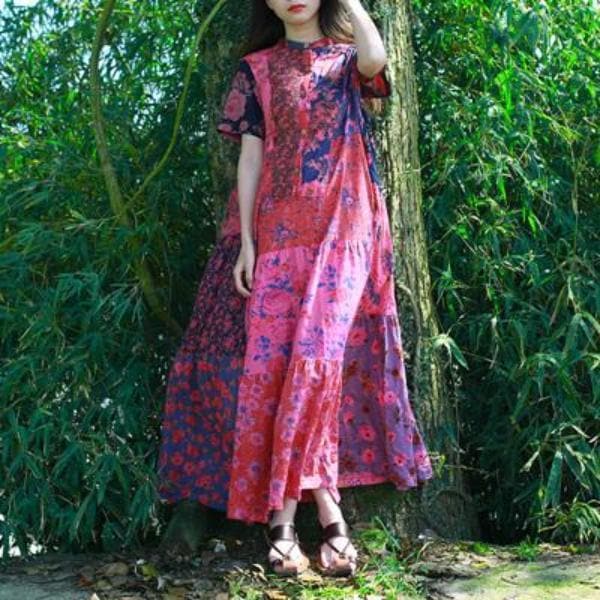 Robe hippie multicolore à patchwork aléatoire