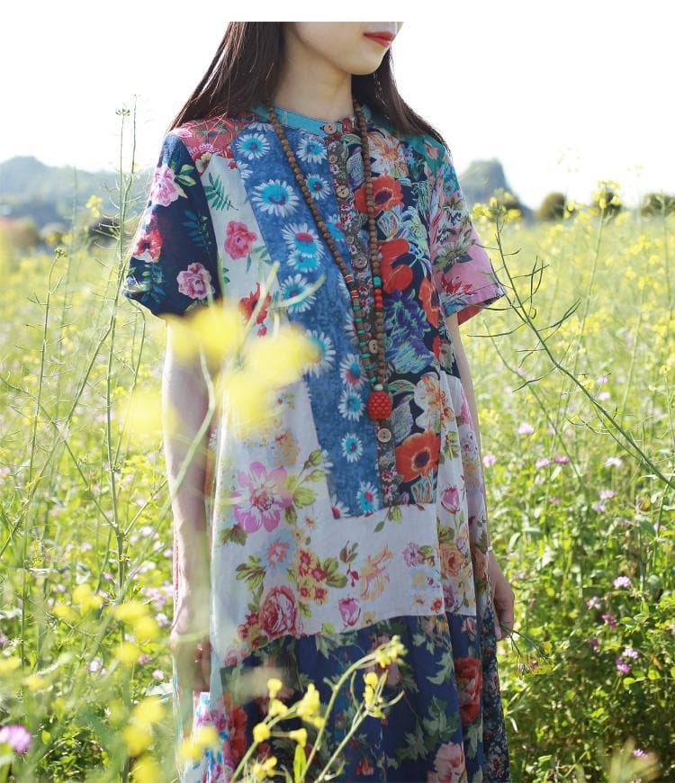 Robe hippie multicolore à patchwork aléatoire