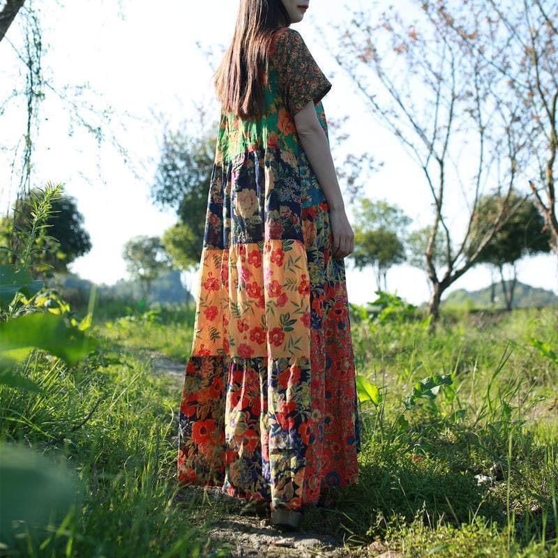 Robe hippie multicolore à patchwork aléatoire