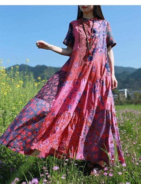 Robe hippie multicolore à patchwork aléatoire