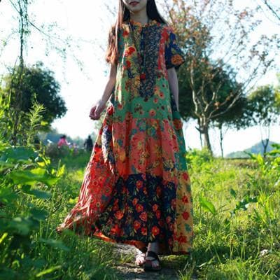 Robe hippie multicolore à patchwork aléatoire