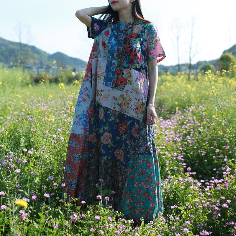 Robe hippie multicolore à patchwork aléatoire