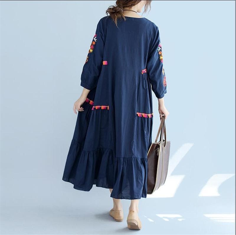 Robe longue bohème en broderie brésilienne