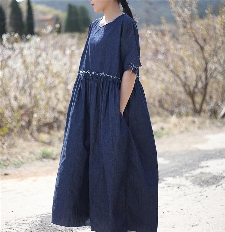 Robe mi-longue décontractée en jean ample