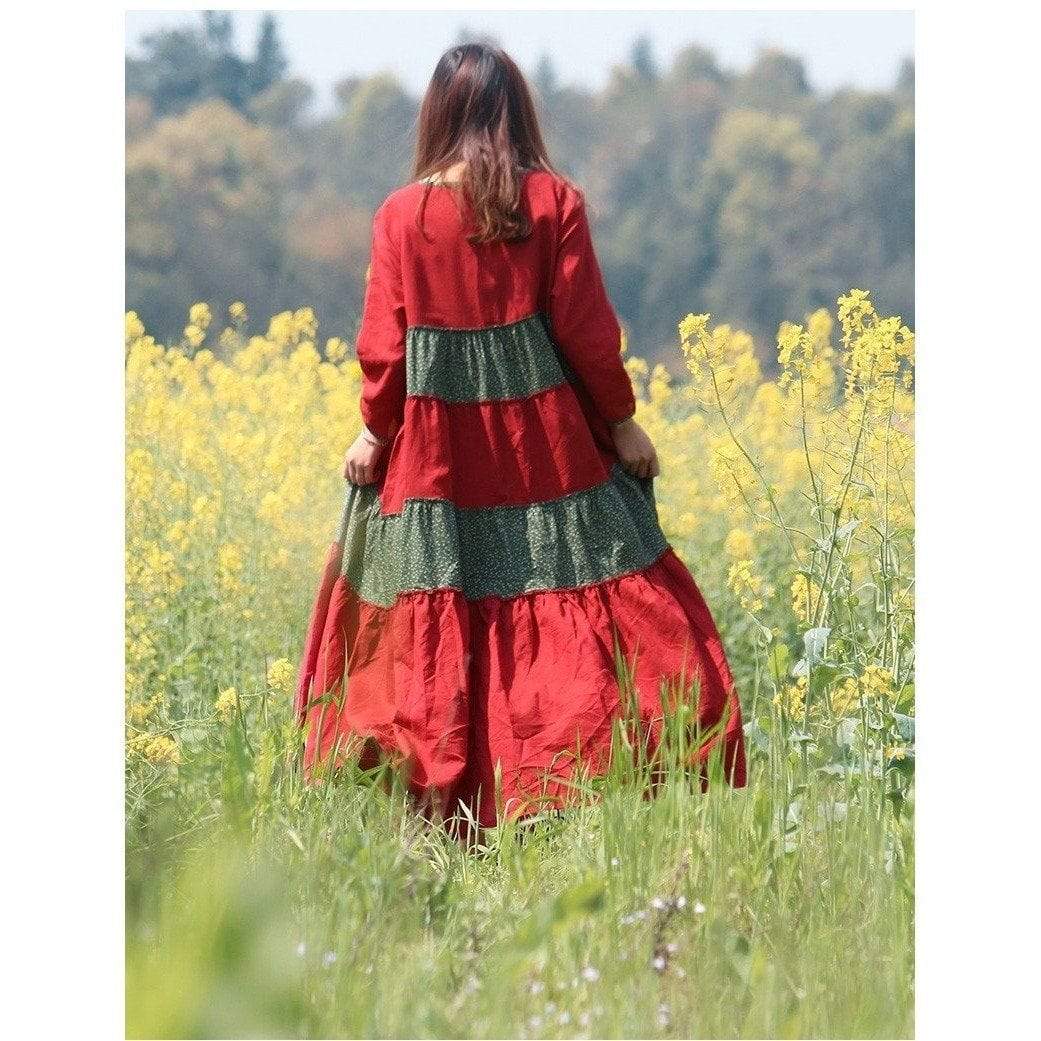 Robe Hippie Bohème Franfreluche Rouge et Verte