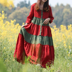 Robe Hippie Bohème Franfreluche Rouge et Verte