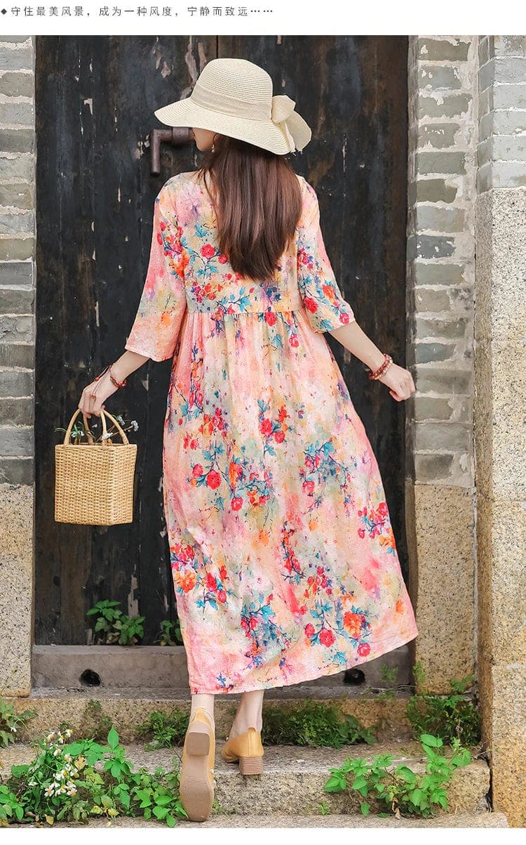 Robe mi-longue fleurie Fang Hua