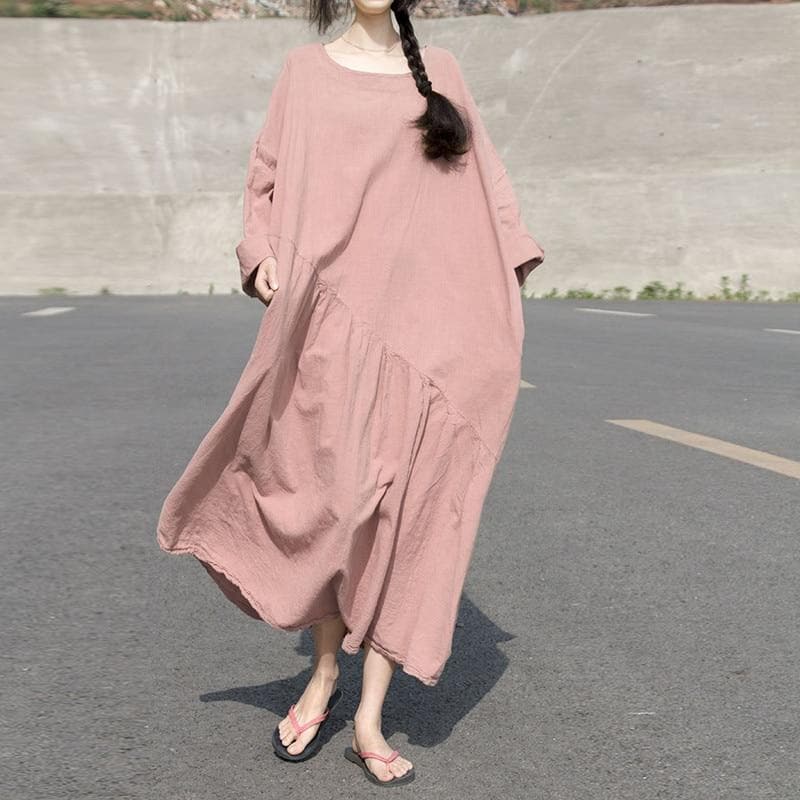 Robe longue oversize en lin à manches longues | Lotus