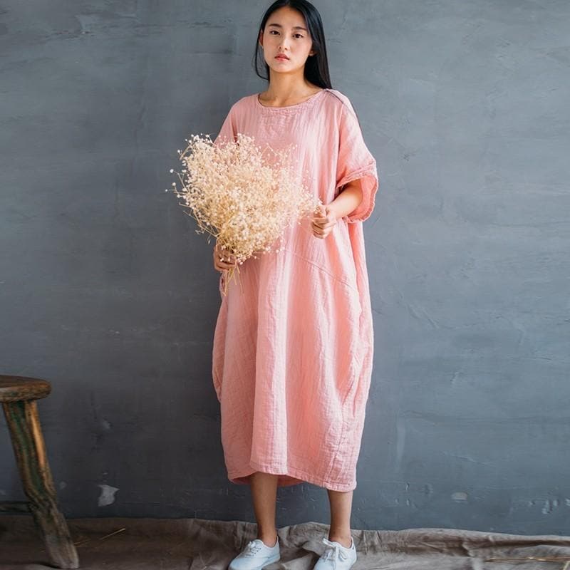 Loose Pure Colors Cotton Linen Maxi Dress  | Zen