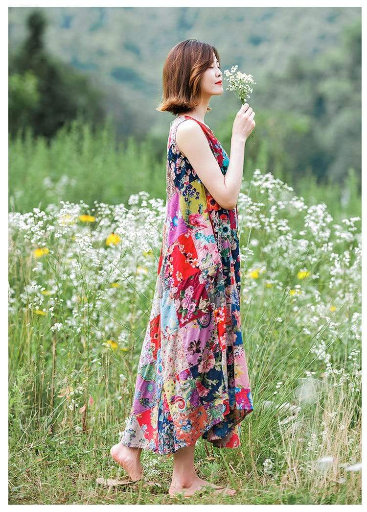 Robe débardeur à patchwork floral aléatoire