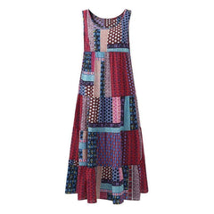 Loose Patchwork Print Sleeveless Hippie Dress