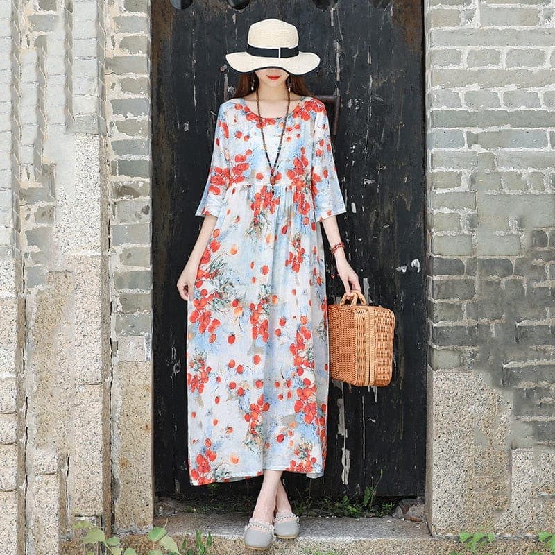 Robe mi-longue fleurie Fang Hua