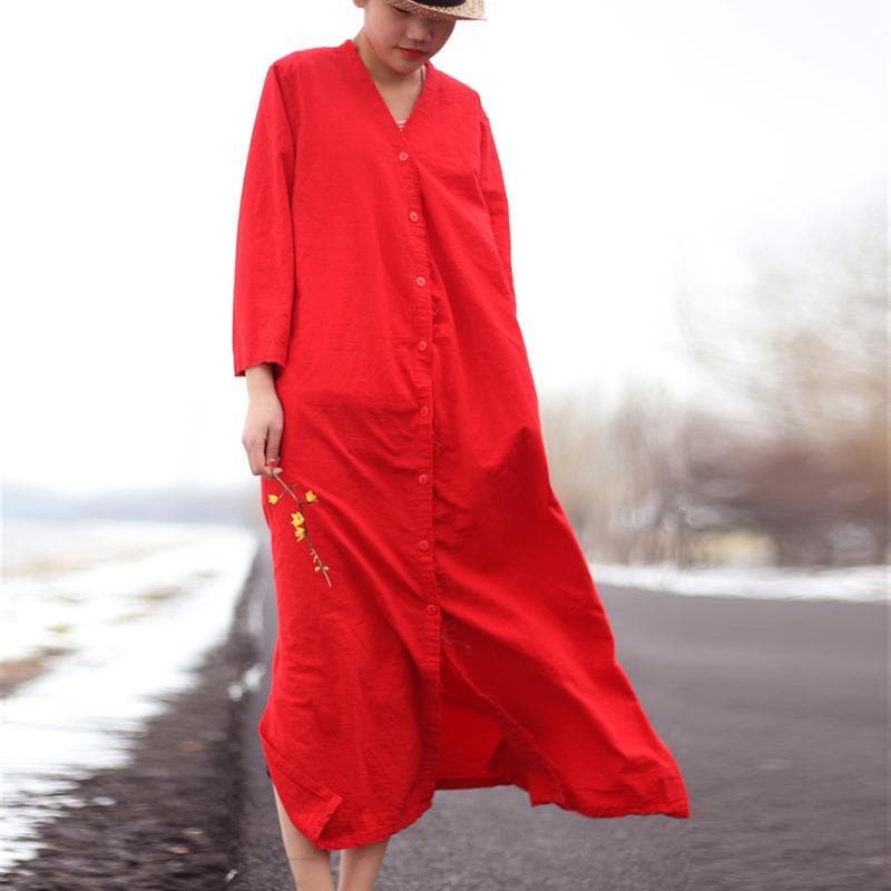 Vibrant Cotton and Linen Loose Shirt Dress