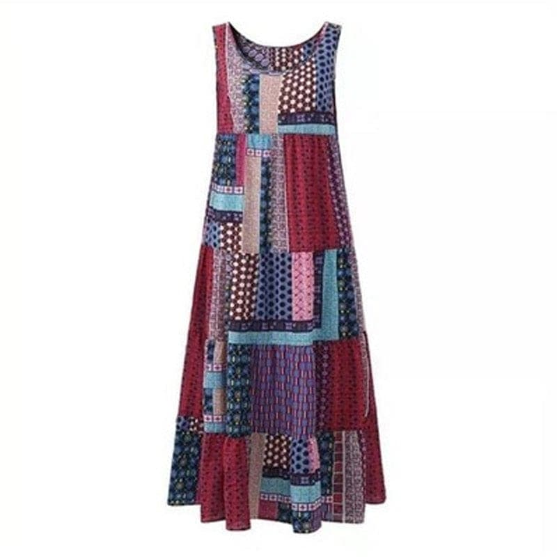 Ärmelloses Patchwork-Hippie-Kleid