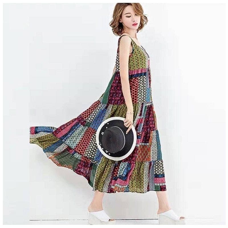 Ärmelloses Patchwork-Hippie-Kleid