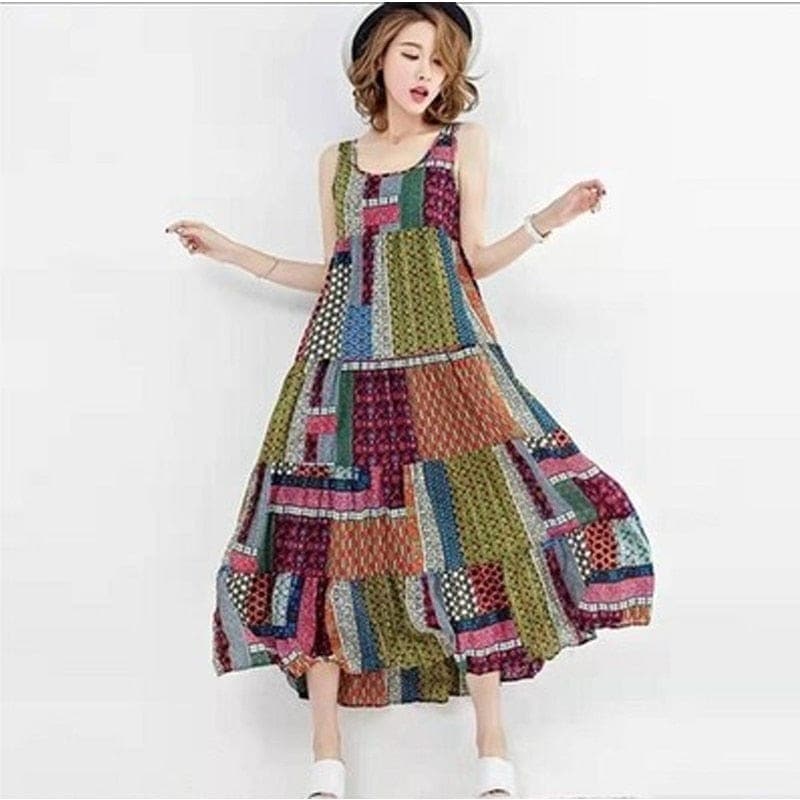 Ärmelloses Patchwork-Hippie-Kleid