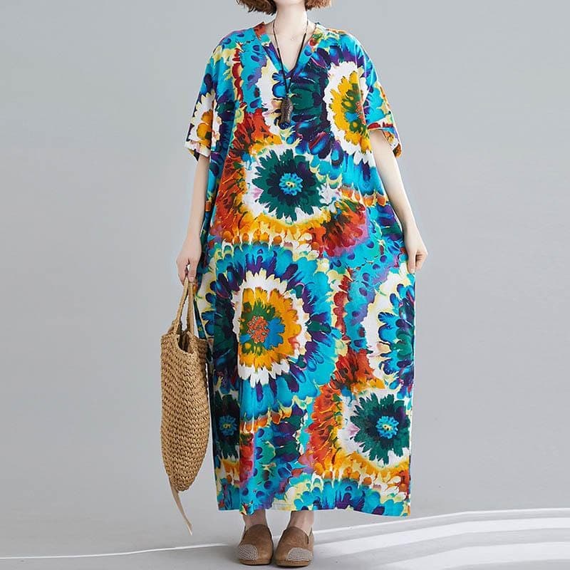 Robe ample hippie à imprimé tie-dye