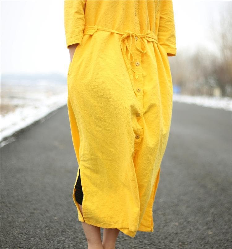 Vibrant Cotton and Linen Loose Shirt Dress