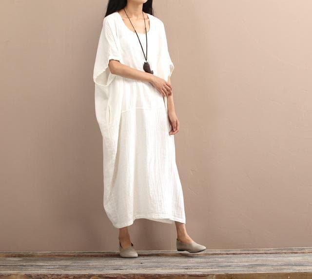 Loose Pure Colors Cotton Linen Maxi Dress  | Zen