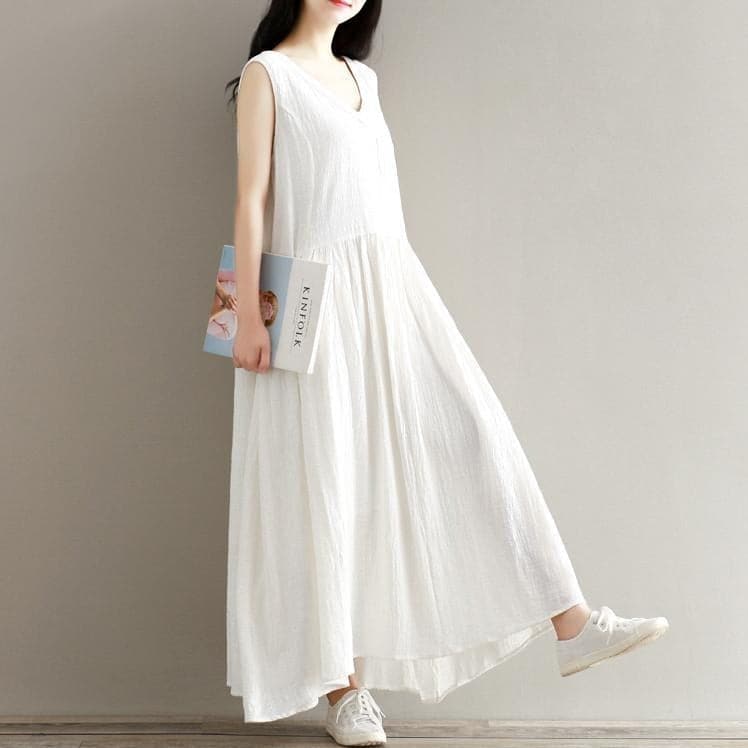 Robe longue empire en coton et lin