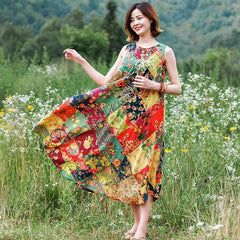 Robe débardeur à patchwork floral aléatoire