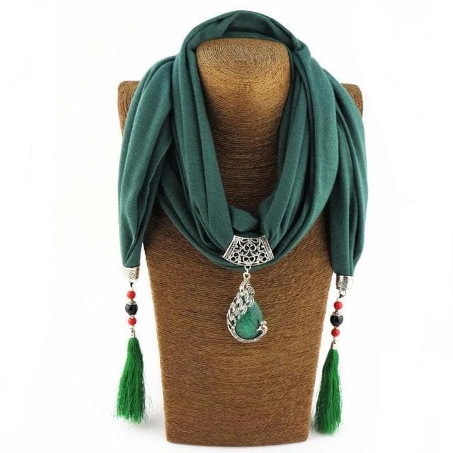 Beaded Scarf Necklace With Tassels